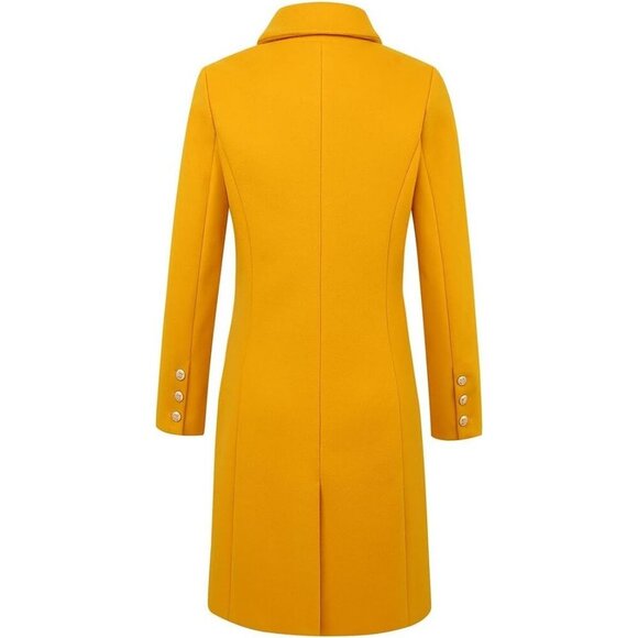 Women's Yellow Double-Breasted Wool Midi Trench Peacoat for Fall & Winter - Picture 5 of 7
